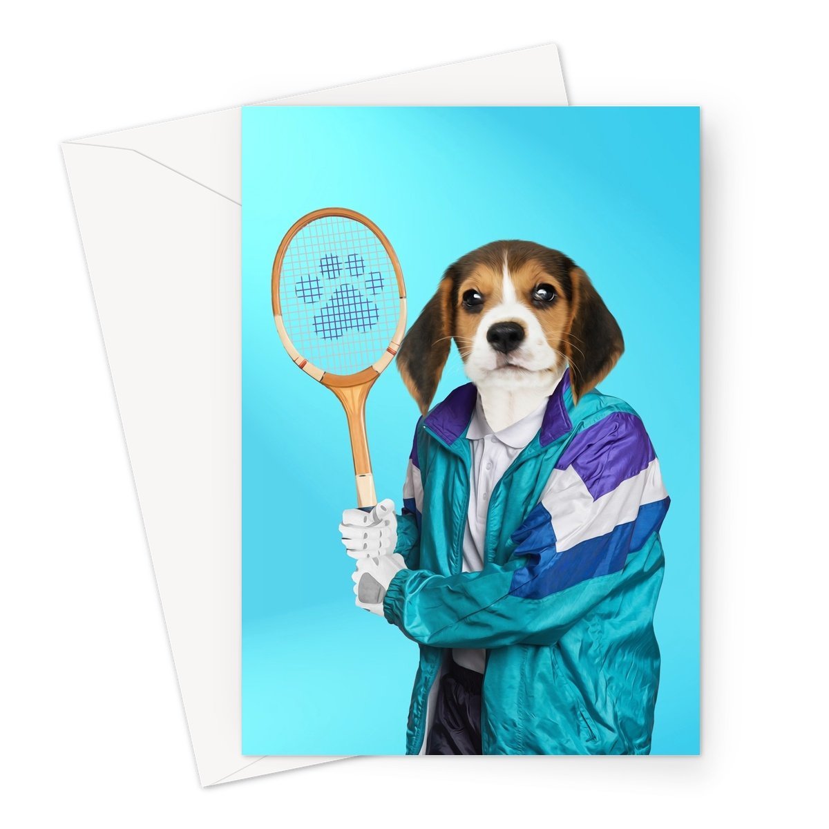 80s Tennis Champ: Custom Pet Greeting Card - Paw & Glory - Dog Portraits - Pet Portraits