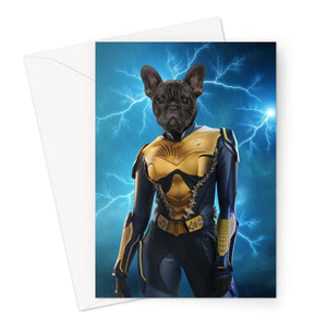 Black Lightening (DC Superhero Inspired): Custom Pet Greeting Card - Paw & Glory - Dog Portraits - Pet Portraits