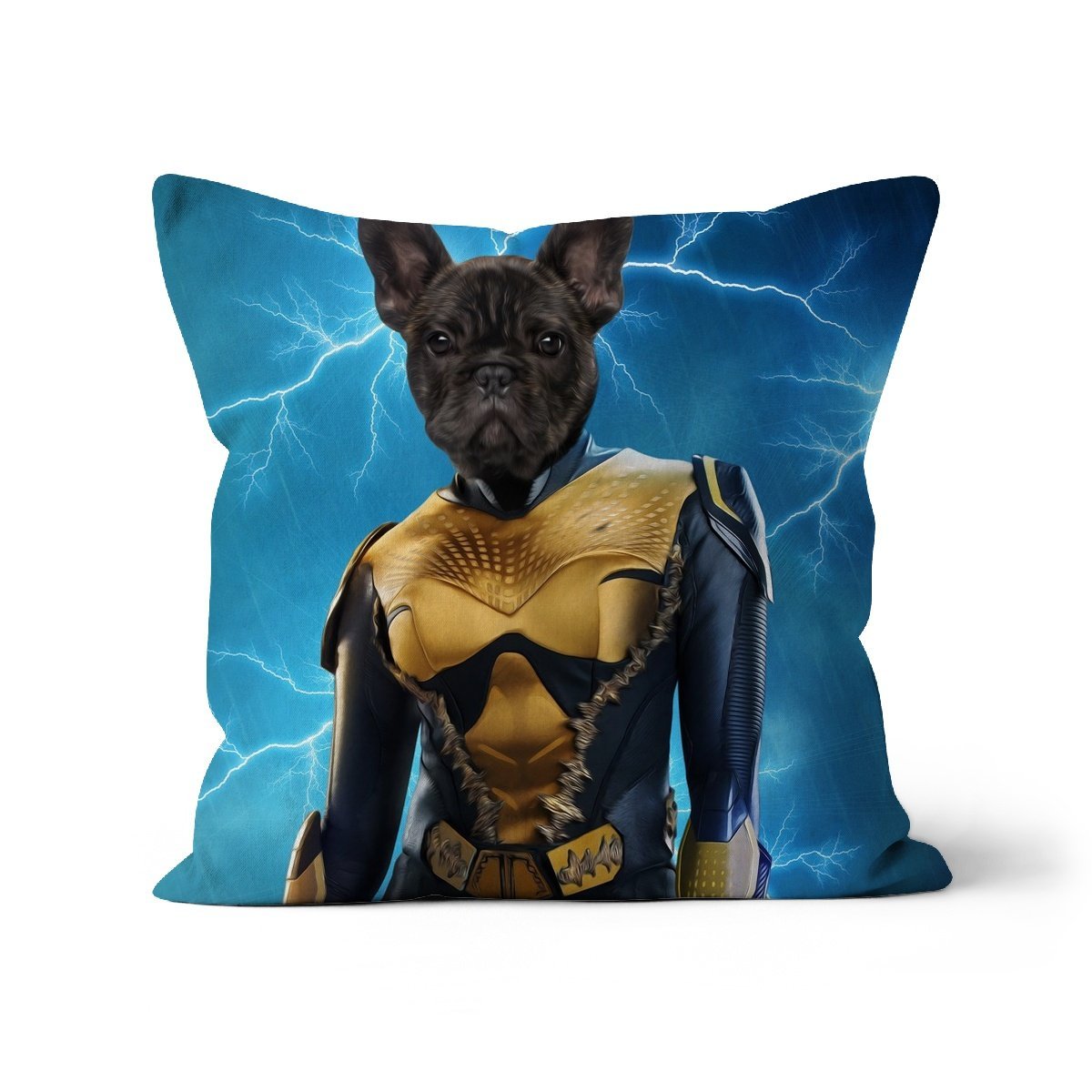 Black Lightening (DC Superhero Inspired): Custom Pet Pillow - Paw & Glory - Dog Portraits - Pet Portraits