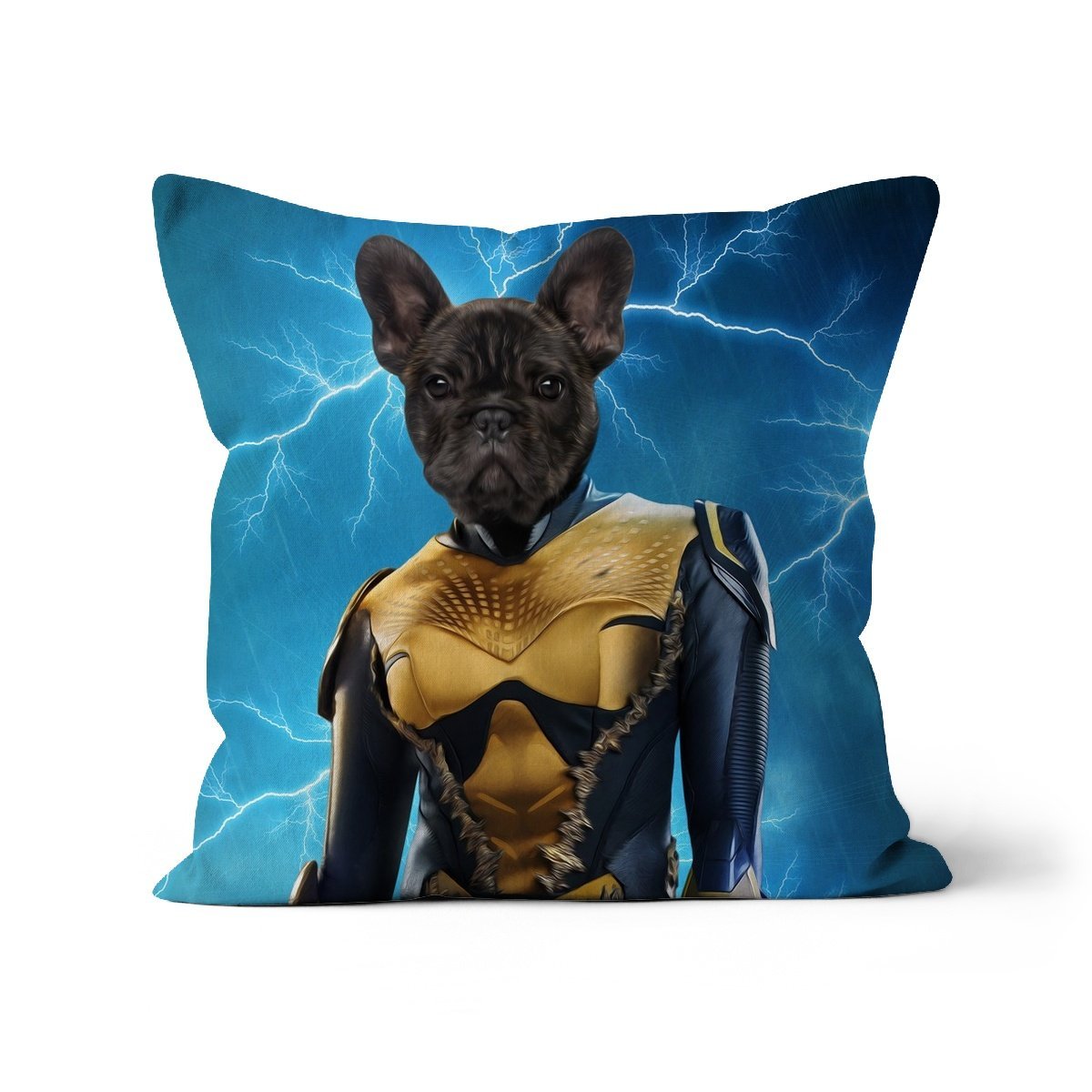 Black Lightening (DC Superhero Inspired): Custom Pet Pillow - Paw & Glory - Dog Portraits - Pet Portraits