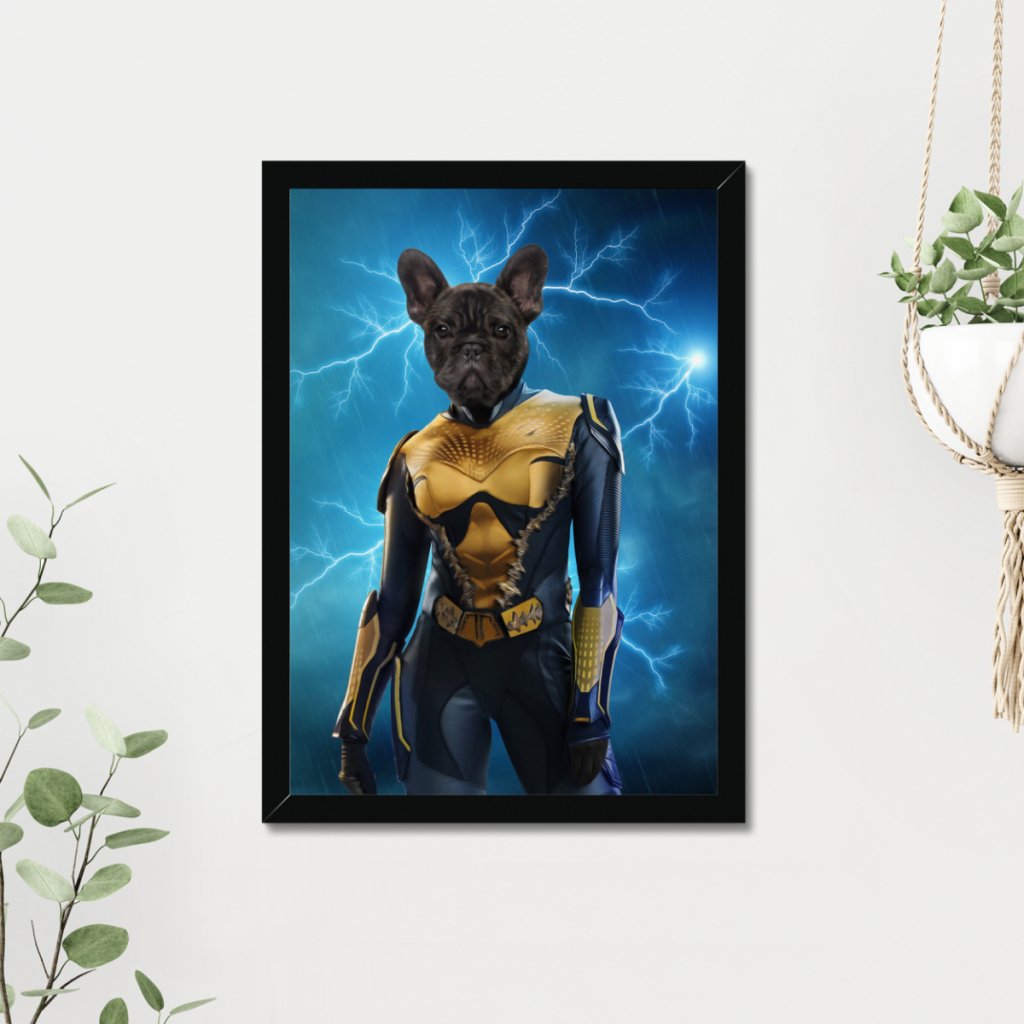 Black Lightening (DC Superhero Inspired): Custom Pet Portrait - Paw & Glory - Dog Portraits - Pet Portraits