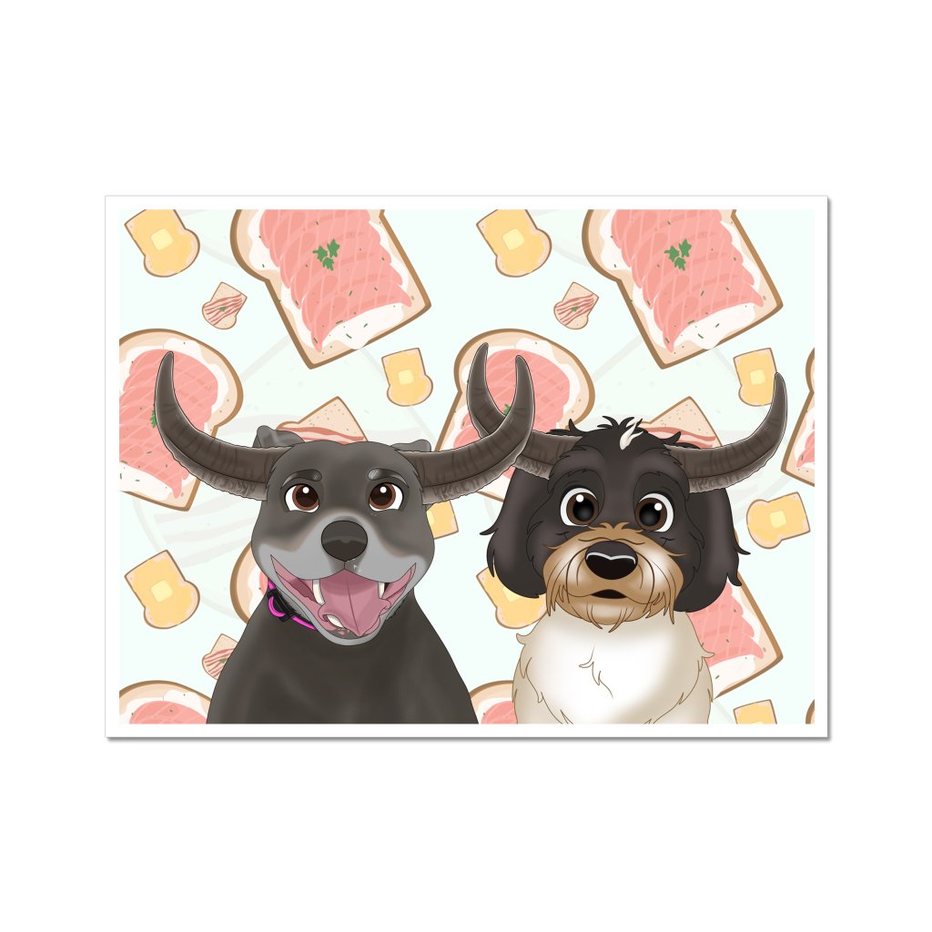 Buffalo Horn: Cartoon Pet Poster - Paw & Glory - Dog Portraits - Pet Portraits