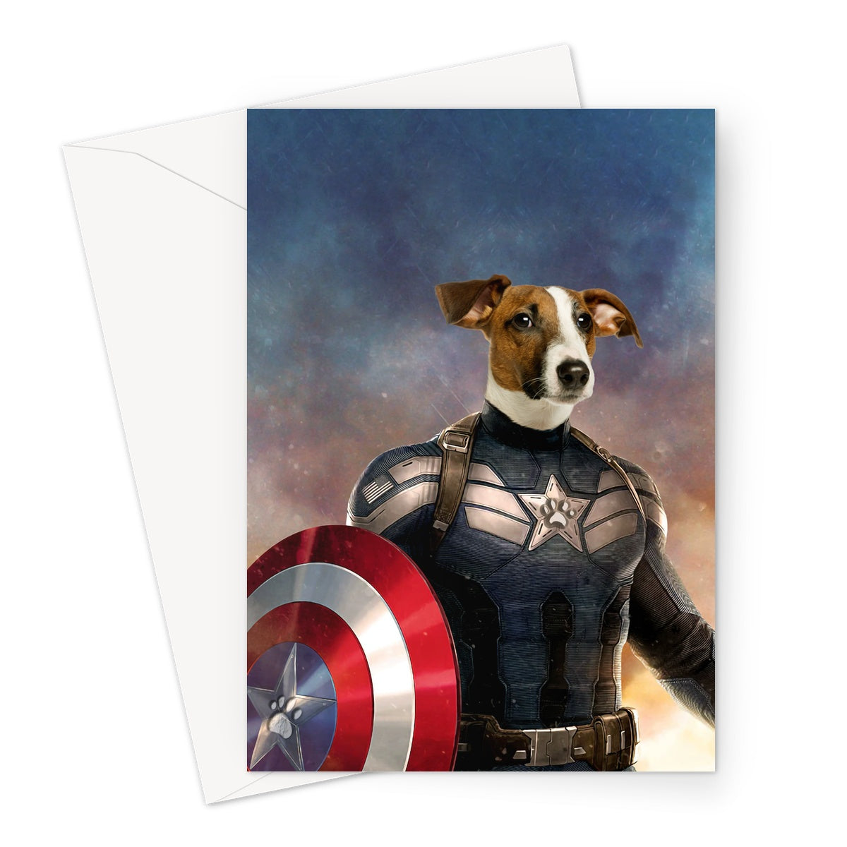 Captain America: Custom Pet Greeting Card - Paw & Glory - Dog Portraits - Pet Portraits