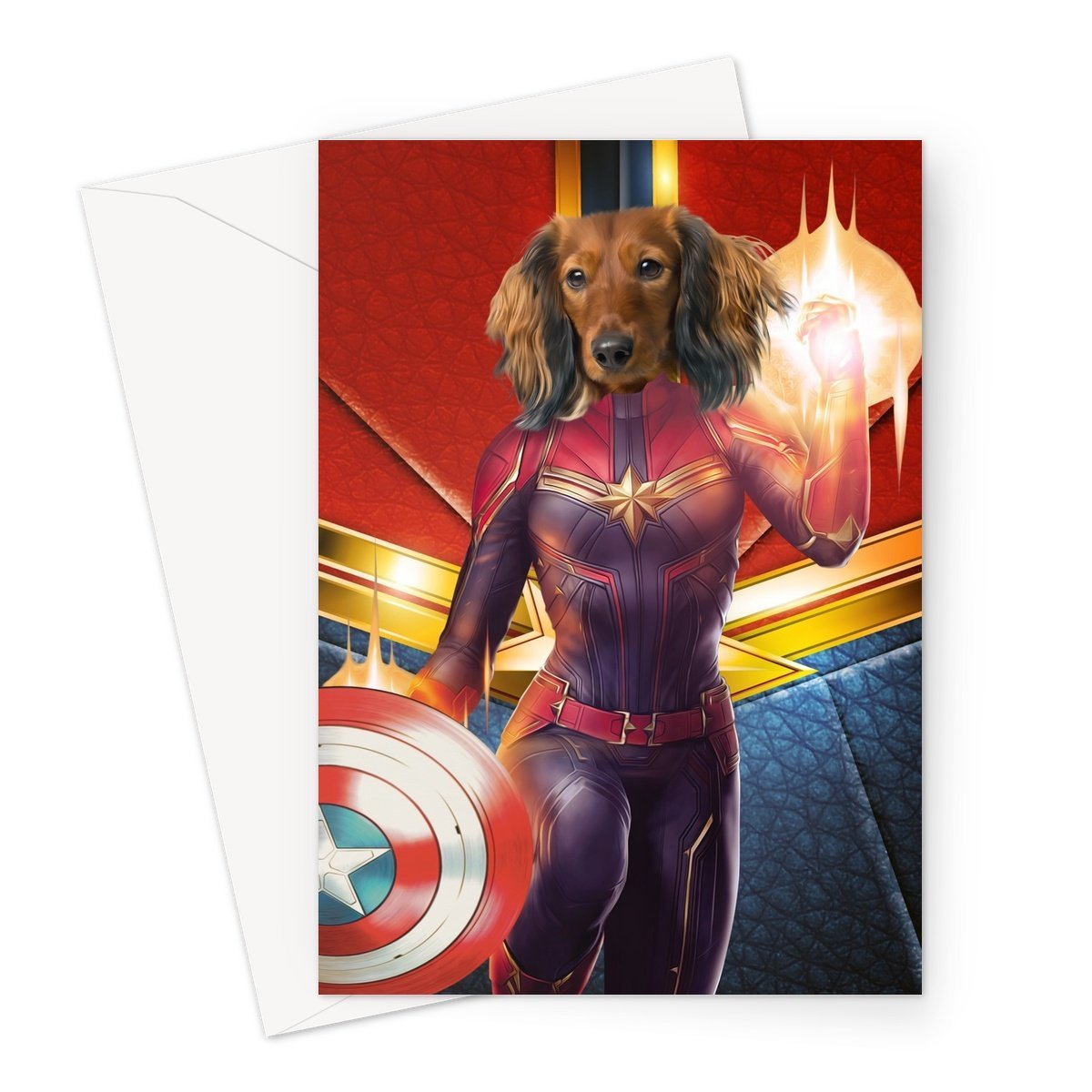 Captain Marvel: Custom Pet Greeting Card - Paw & Glory - Dog Portraits - Pet Portraits