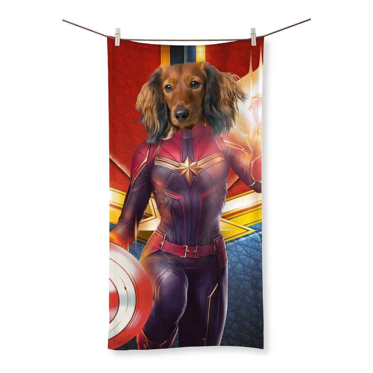 Captain Marvel: Custom Pet Towel - Paw & Glory - Dog Portraits - Pet Portraits