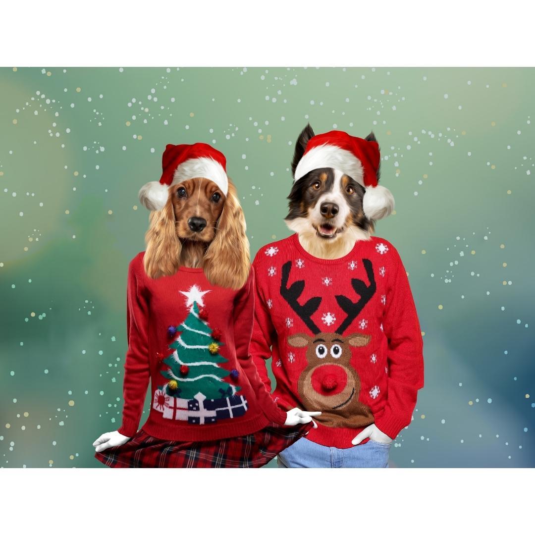 Christmas Jumper Duo: Custom Digital Download Pet Portrait - Paw & Glory - Dog Portraits - Pet Portraits