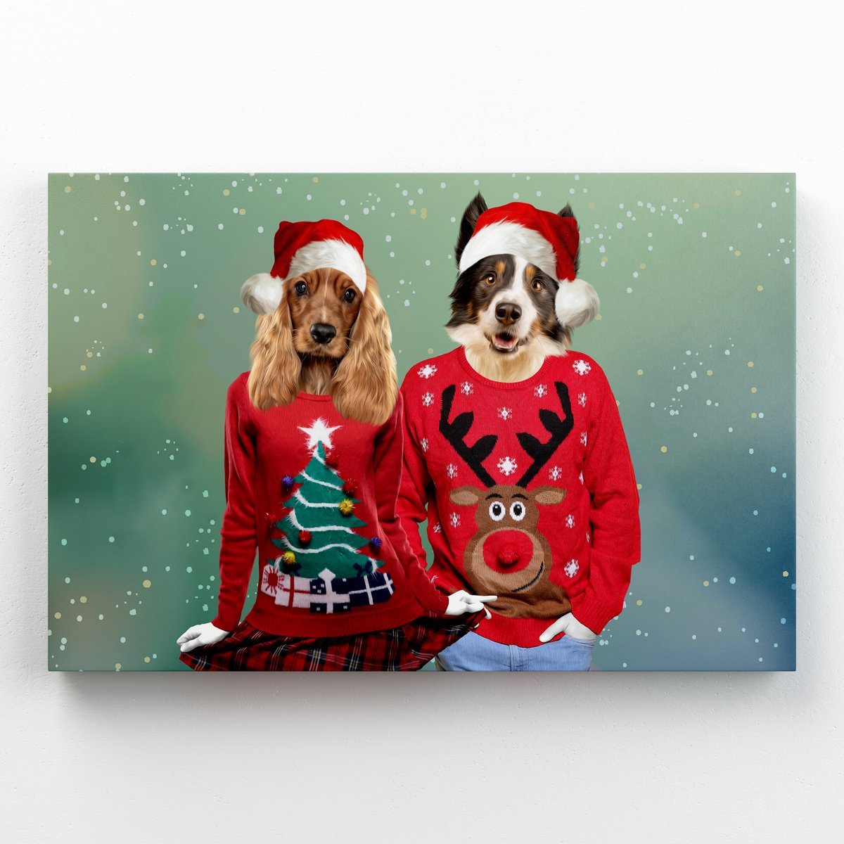 Christmas Jumper Duo: Custom Pet Canvas - Paw & Glory - Dog Portraits - Pet Portraits