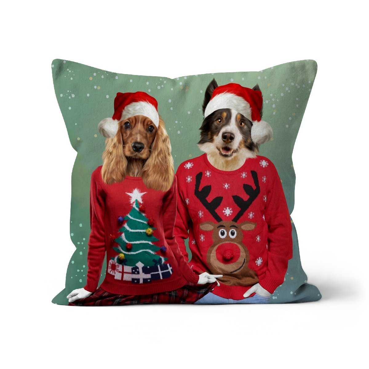 Christmas Jumper Duo: Custom Pet Pillow - Paw & Glory - Dog Portraits - Pet Portraits