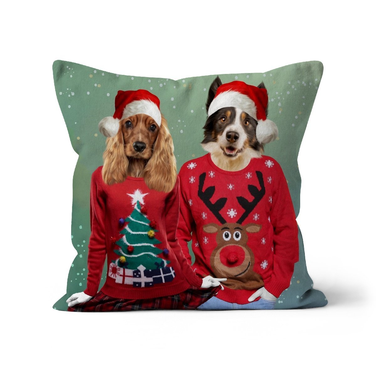 Christmas Jumper Duo: Custom Pet Pillow - Paw & Glory - Dog Portraits - Pet Portraits