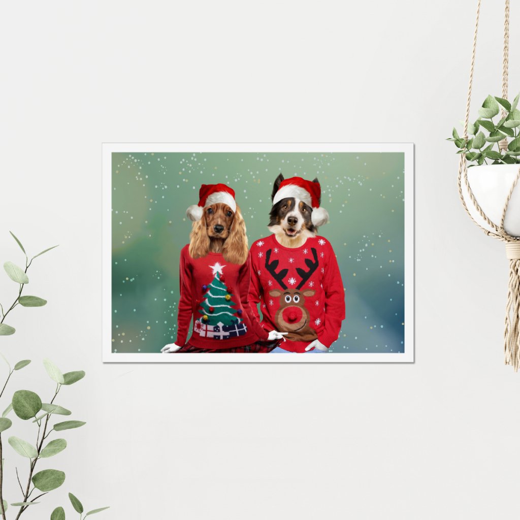 Christmas Jumper Duo: Custom Pet Poster - Paw & Glory - Dog Portraits - Pet Portraits