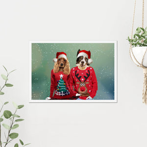 Christmas Jumper Duo: Custom Pet Poster - Paw & Glory - Dog Portraits - Pet Portraits