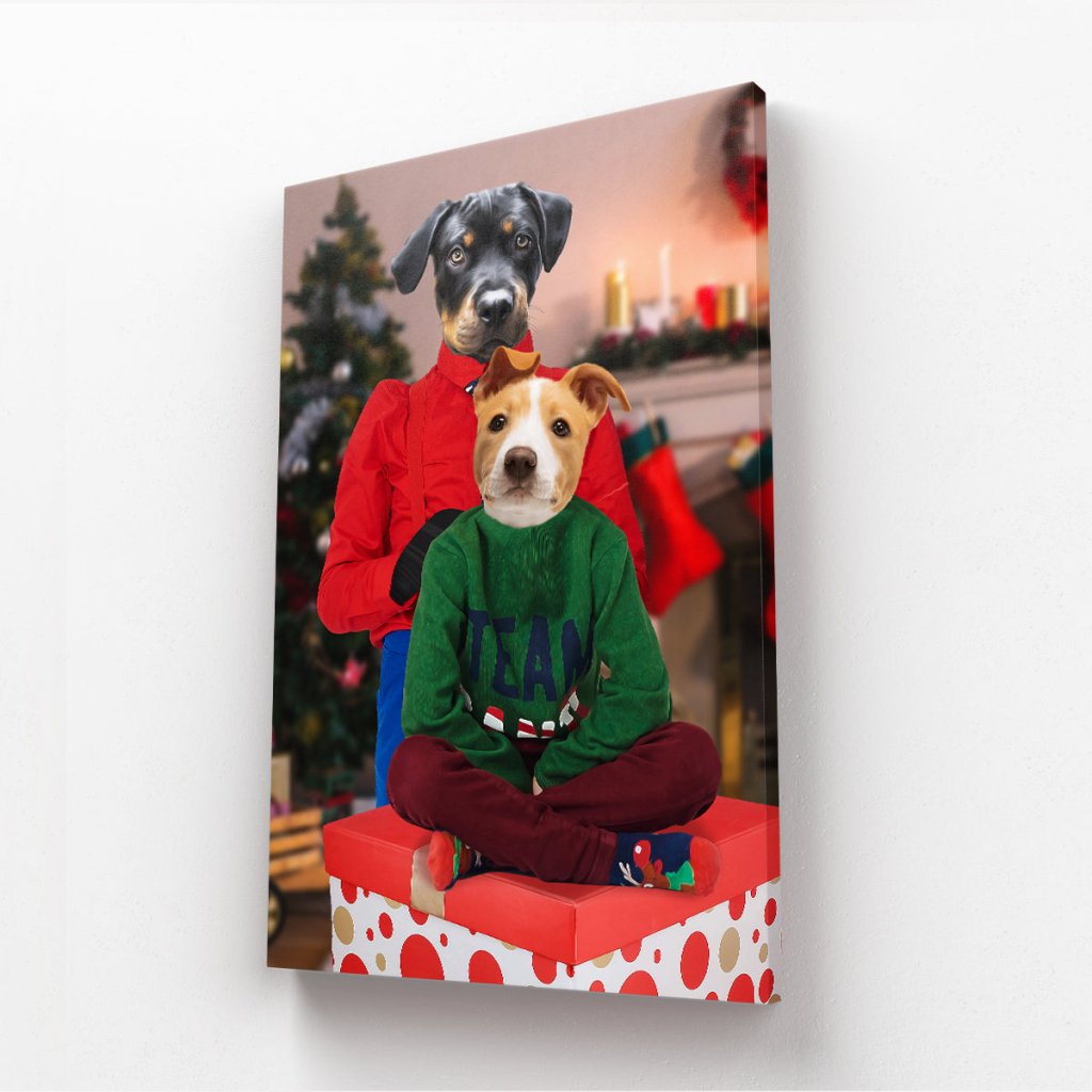 Christmas Mama & Child: Custom Pet Canvas - Paw & Glory - Dog Portraits - Pet Portraits