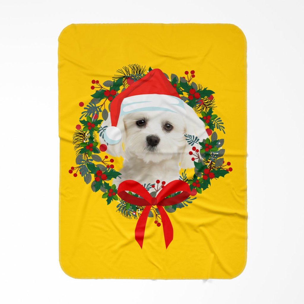 Christmas Wreath: Minimalist Custom Pet Blanket - Paw & Glory - Dog Portraits - Pet Portraits