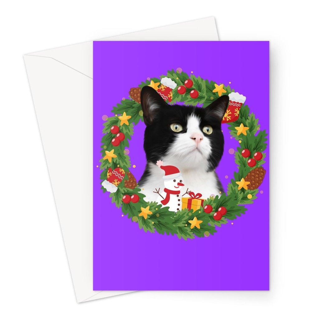 Christmas Wreath: Minimalist Custom Pet Greeting Card - Paw & Glory - Dog Portraits - Pet Portraits