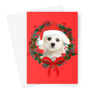 Christmas Wreath: Minimalist Custom Pet Greeting Card - Paw & Glory - Dog Portraits - Pet Portraits