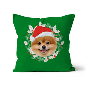 Christmas Wreath: Minimalist Custom Pet Pillow - Paw & Glory - Dog Portraits - Pet Portraits