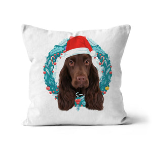 Christmas Wreath: Minimalist Custom Pet Pillow - Paw & Glory - Dog Portraits - Pet Portraits