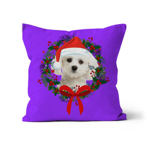 Christmas Wreath: Minimalist Custom Pet Pillow - Paw & Glory - Dog Portraits - Pet Portraits