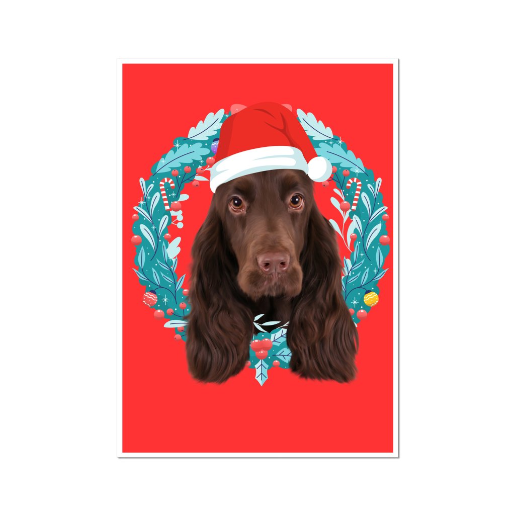 Christmas Wreath: Minimalist Custom Pet Poster - Paw & Glory - Dog Portraits - Pet Portraits