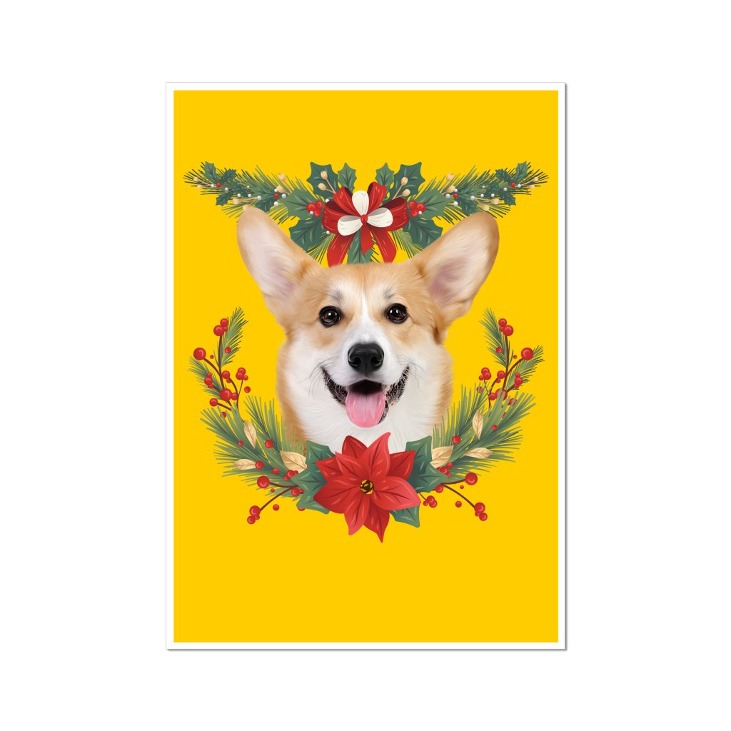 Christmas Wreath: Minimalist Custom Pet Poster - Paw & Glory - Dog Portraits - Pet Portraits