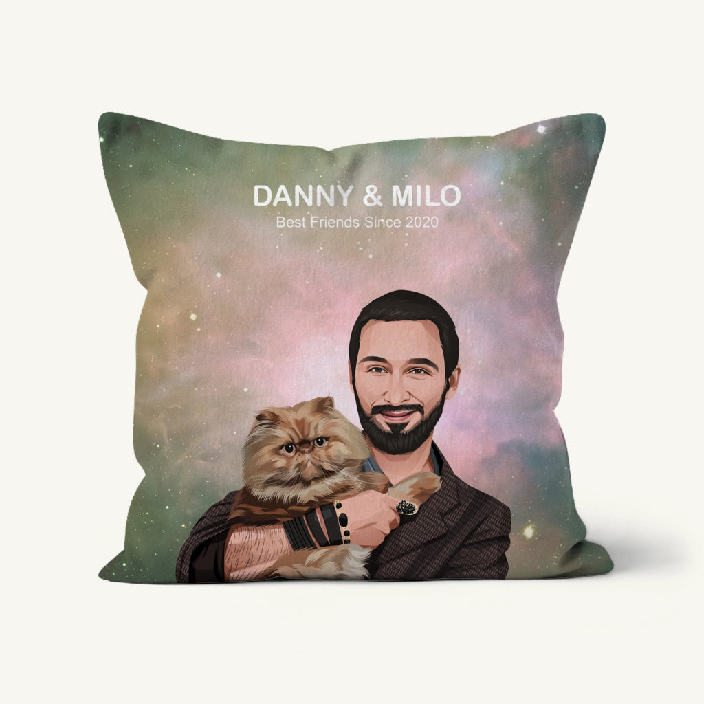 Custom Dad and Pet Together: Pet Portrait Pillow - Paw & Glory - Dog Portraits - Pet Portraits