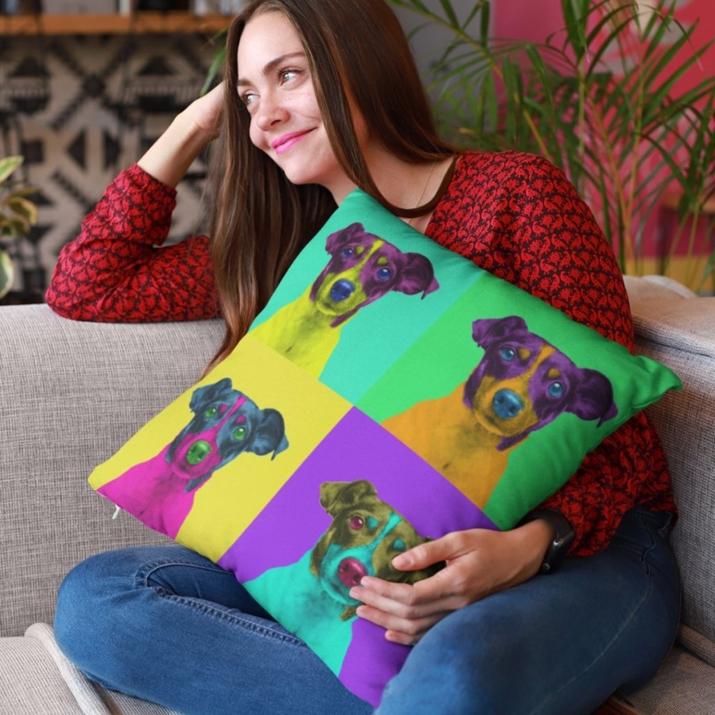 Custom Old School Pop Art: Pet Portrait Pillow - Paw & Glory - Dog Portraits - Pet Portraits