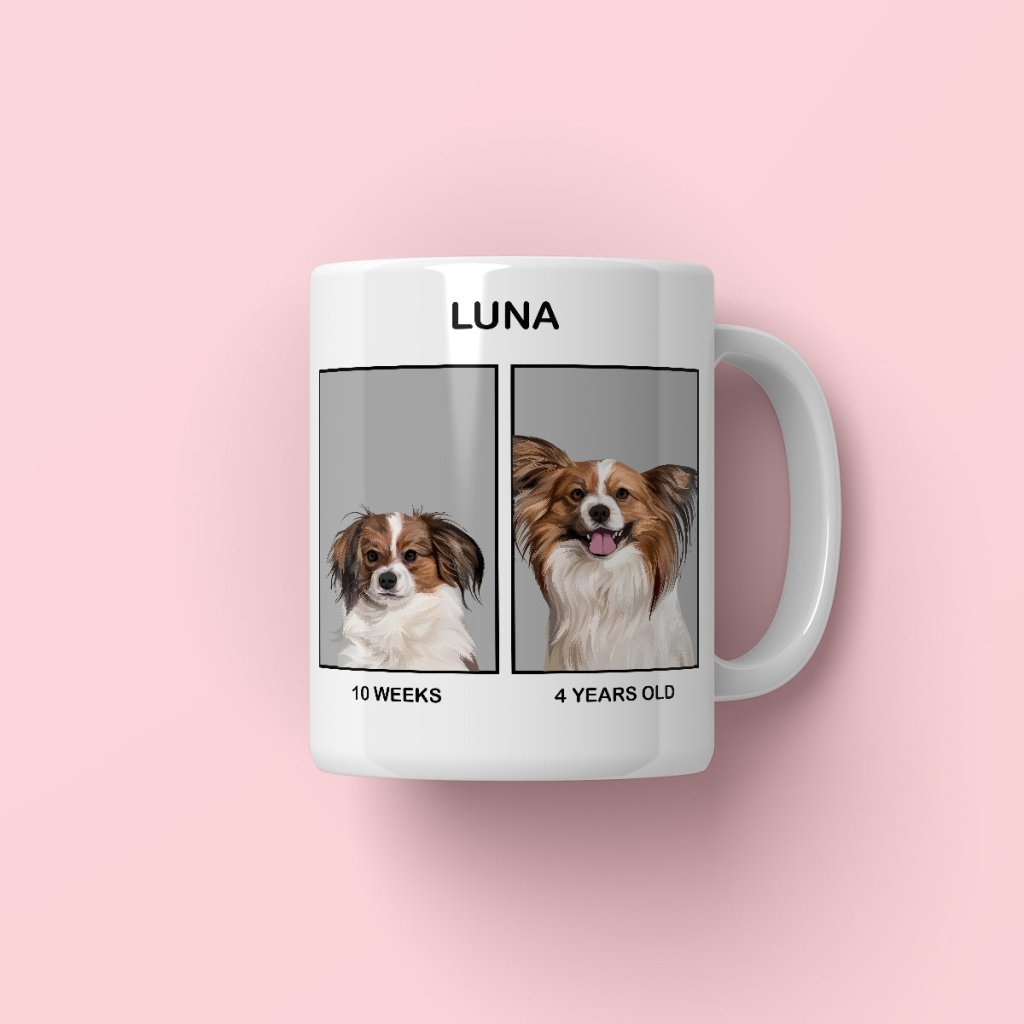 Custom Puppy To Adult: Modern Pet Coffee Mug - Paw & Glory - Dog Portraits - Pet Portraits