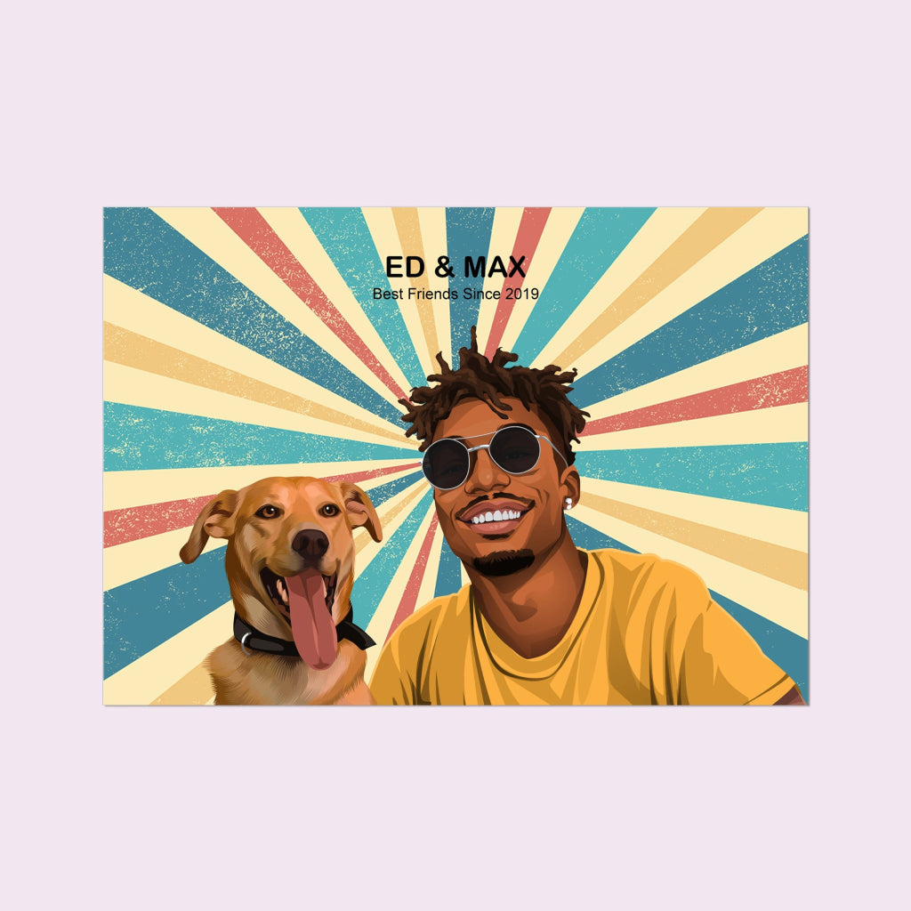 Dad and Pet Together: Custom Modern Pet Owner Portrait - Paw & Glory - Dog Portraits - Pet Portraits