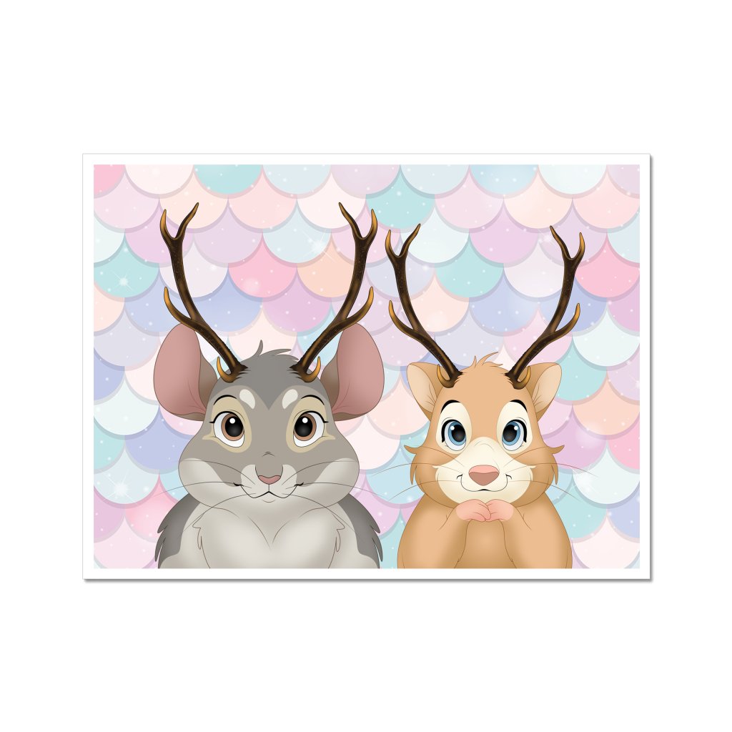 Elk Antlers: Cartoon Pet Poster - Paw & Glory - Dog Portraits - Pet Portraits