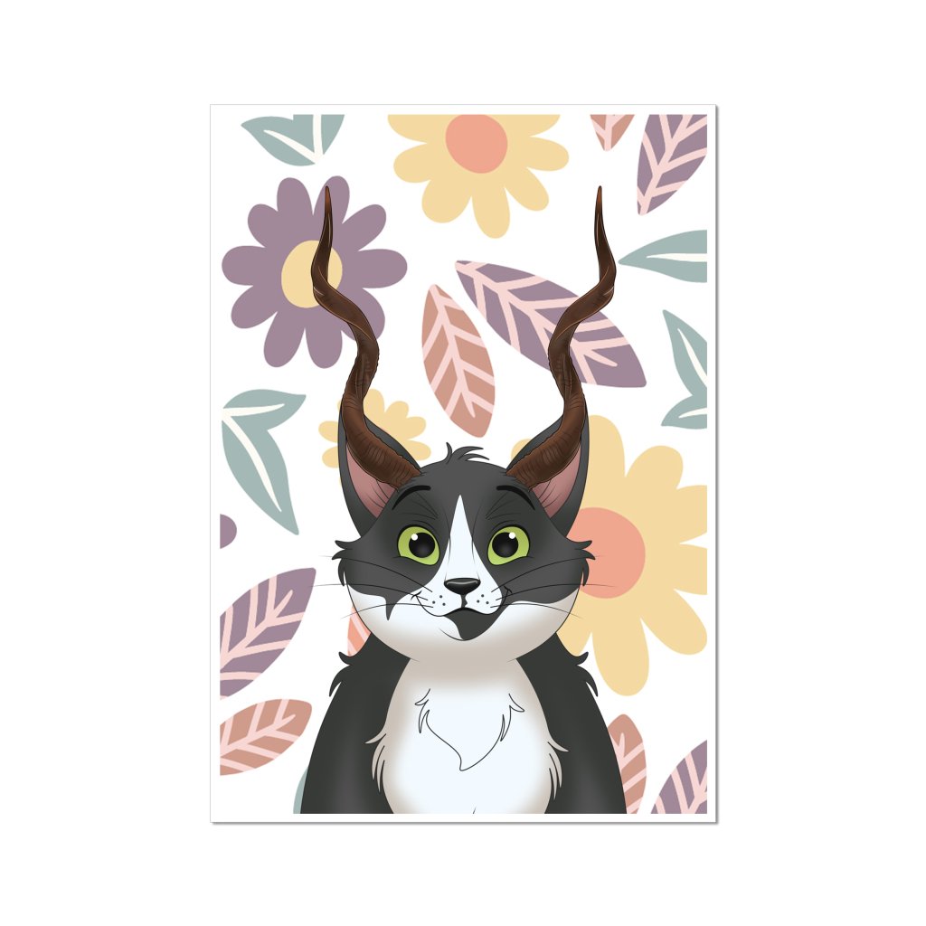 Gazelle Antlers: Cartoon Pet Portrait - Paw & Glory - Dog Portraits - Pet Portraits