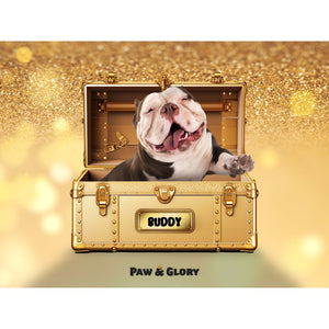 Glamour in Gold Luxury Trunk: Custom Digital Download Pet Portrait - Paw & Glory - Dog Portraits - Pet Portraits