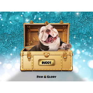 Glamour in Gold Luxury Trunk: Custom Digital Download Pet Portrait - Paw & Glory - Dog Portraits - Pet Portraits