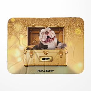 Glamour in Gold Luxury Trunk: Custom Pet Blanket - Paw & Glory - Dog Portraits - Pet Portraits