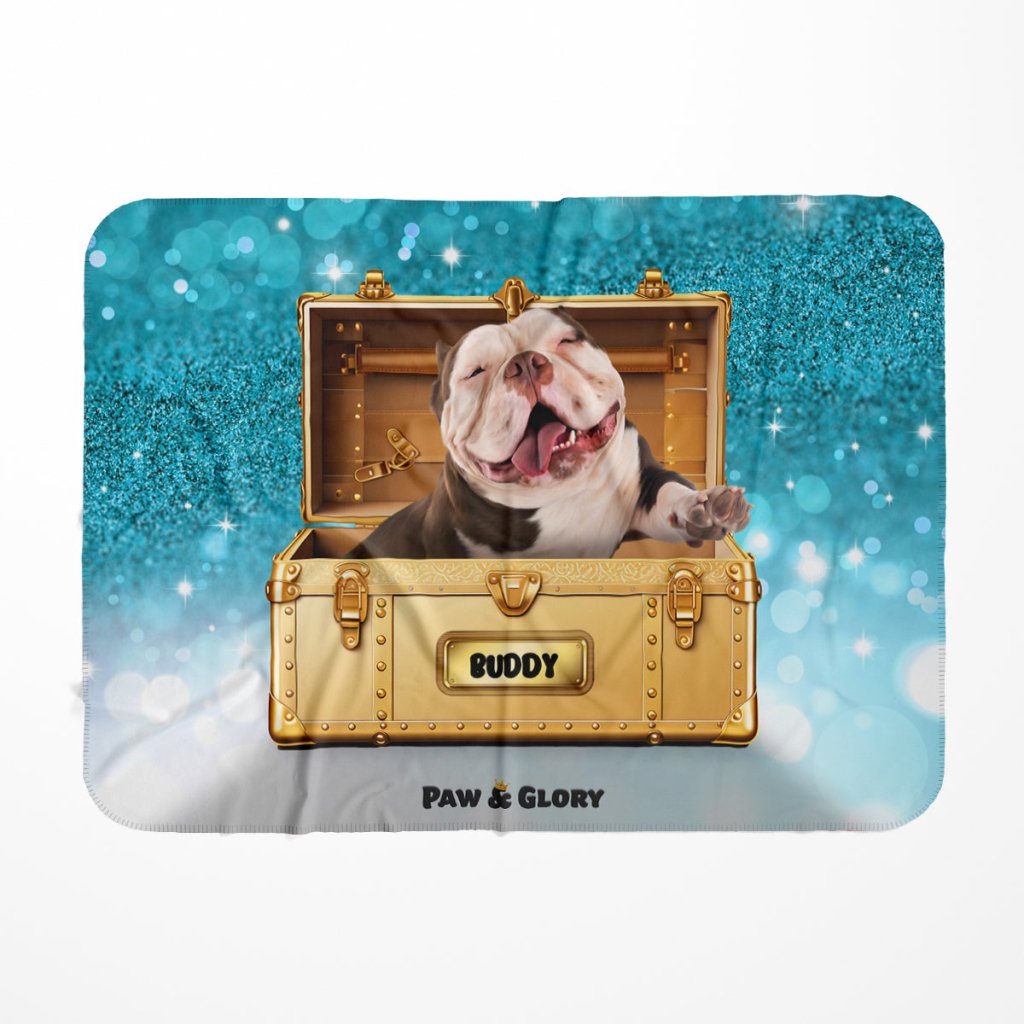 Glamour in Gold Luxury Trunk: Custom Pet Blanket - Paw & Glory - Dog Portraits - Pet Portraits