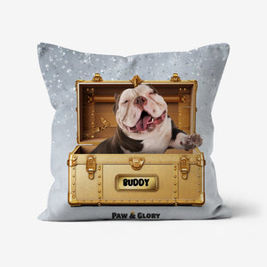 Glamour in Gold Luxury Trunk: Custom Pet Pillow - Paw & Glory - Dog Portraits - Pet Portraits