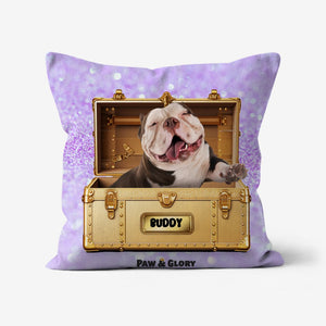 Glamour in Gold Luxury Trunk: Custom Pet Pillow - Paw & Glory - Dog Portraits - Pet Portraits