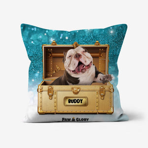 Glamour in Gold Luxury Trunk: Custom Pet Pillow - Paw & Glory - Dog Portraits - Pet Portraits