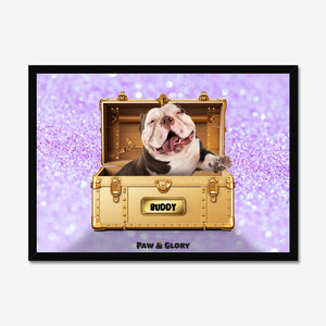 Glamour in Gold Luxury Trunk: Custom Pet Portrait - Paw & Glory - Dog Portraits - Pet Portraits