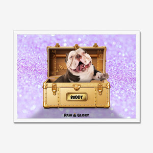 Glamour in Gold Luxury Trunk: Custom Pet Portrait - Paw & Glory - Dog Portraits - Pet Portraits