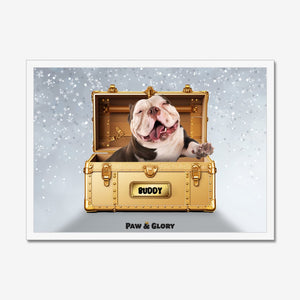 Glamour in Gold Luxury Trunk: Custom Pet Portrait - Paw & Glory - Dog Portraits - Pet Portraits