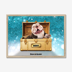 Glamour in Gold Luxury Trunk: Custom Pet Portrait - Paw & Glory - Dog Portraits - Pet Portraits