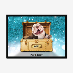 Glamour in Gold Luxury Trunk: Custom Pet Portrait - Paw & Glory - Dog Portraits - Pet Portraits