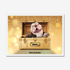 Glamour in Gold Luxury Trunk: Custom Pet Portrait - Paw & Glory - Dog Portraits - Pet Portraits