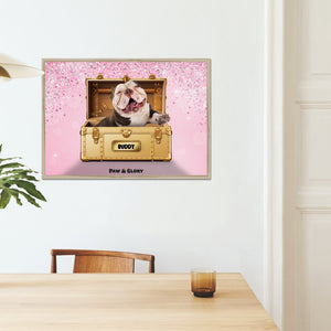 Glamour in Gold Luxury Trunk: Custom Pet Portrait - Paw & Glory - Dog Portraits - Pet Portraits