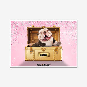 Glamour in Gold Luxury Trunk: Custom Pet Portrait - Paw & Glory - Dog Portraits - Pet Portraits