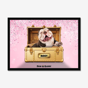 Glamour in Gold Luxury Trunk: Custom Pet Portrait - Paw & Glory - Dog Portraits - Pet Portraits