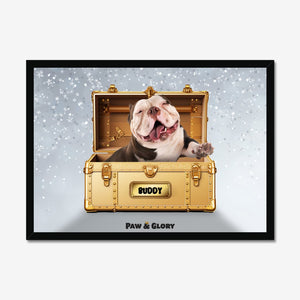 Glamour in Gold Luxury Trunk: Custom Pet Portrait - Paw & Glory - Dog Portraits - Pet Portraits