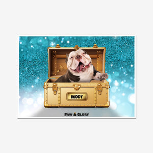 Glamour in Gold Luxury Trunk: Custom Pet Portrait - Paw & Glory - Dog Portraits - Pet Portraits