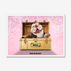 Glamour in Gold Luxury Trunk: Custom Pet Portrait - Paw & Glory - Dog Portraits - Pet Portraits