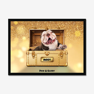 Glamour in Gold Luxury Trunk: Custom Pet Portrait - Paw & Glory - Dog Portraits - Pet Portraits